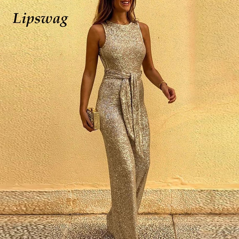 Femmes Sequin Body Col V sans Manches Plage Combinaisons